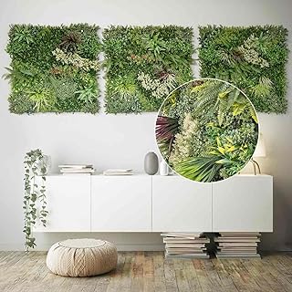 Mur Vegetal Artificiel Exterieur et Interieur, 3X Panneau Mur végétal de 100x100 cm -Prairie d’été-, Facile d’Entretien et Durable – pour Une Ambiance Cosy, Plante Murale Artificielle