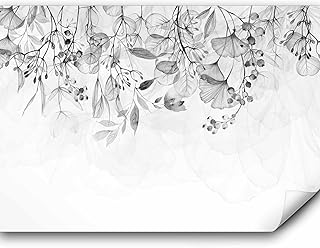 murando - Papier peint panoramique nature 350x256 cm - Revêtement mural décoration pour chambre salon - Design moderne - Gris blanc - Fleurs feuilles nature plantes tendances b-A-0694-a-b