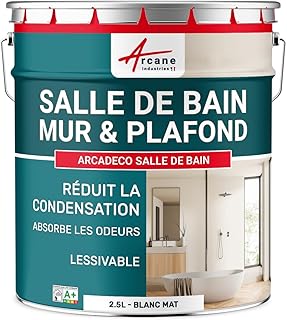 ARCANE INDUSTRIES Peinture salle de bain, mur et plafond | Peinture anti condensation et humidité | 29 couleurs disponibles - 2.5 L Blanc