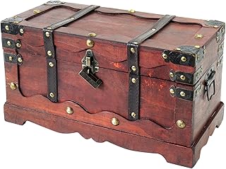 HMF 6400-140 Coffre au Trésor en Bois avec Serrure | 40 x 19 x 22 cm | Grand | France