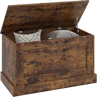 HOMCOM Coffre de Rangement, Coffre à Jouets en Bois, avec charnière de sécurité, pour Salon, entrée, 80 x 40 x 45 cm, Brun Rustique