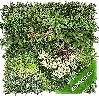 Mur Vegetal Artificiel Exterieur et Interieur, Panneau Mur végétal 100x100 cm -Prairie d’été-, Facile d’Entretien et Durable – pour Une Ambiance Cosy, Plante Murale Artificielle