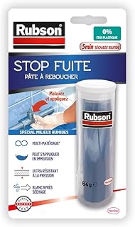 Rubson | Pâte à Reboucher Stop Fuite (bâton de 64 g) – Pâte époxy bi-composante pour réparer, colmater & reboucher tous matériaux – Auto-durcissante et résistante à l