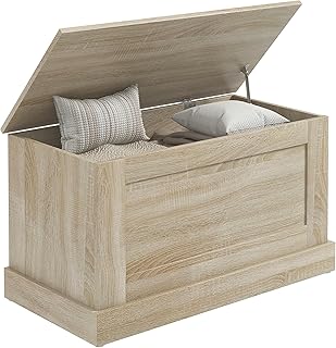 HOMCOM Coffre de Rangement, Coffre à Jouets en Bois, avec charnière de sécurité, pour Salon, entrée, 80 x 40 x 45 cm, Bois Naturel
