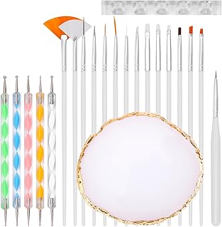 lasuroa 22pcs Outils pour Ongles, Pinceaux Stylo Sculptant Clou Art à 2 Voies Contenant Une Palette en Résine et un Porte Stylo pour la Conception de Bricolage Maison et Salon