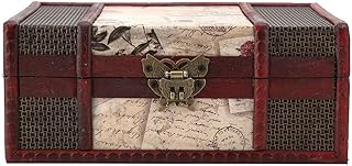 Boîte de Rangement en Bois, 23 X 16 X 10cm Vintage Coffre au Trésor Antique Boîte pour Jouets et Bijoux Décoratifs Coffre de Pirate Très Approprié pour Organiser une Chasse au Trésor (Timbre)