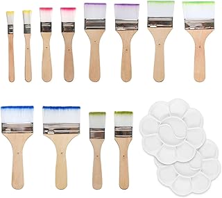 HDGSAFD 12 Pièces Brosses en Laine en Nylon Et 2 Pièces Palettes De Pigments, Palettes en Plastique, Outils De Peinture, Accessoires D