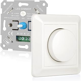 VIPMOON Variateur de Lumiere LED 5-200W, Interrupteur Variateur Dimmable LED 220V-240V, Variateur LED Rotatif pour lampes LED dimmables,incandescentes, halogènes. Silencieux et économe en énergie
